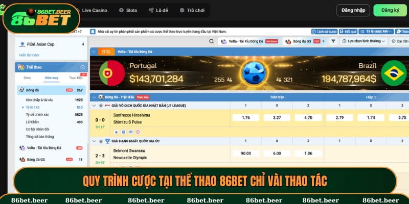 Quy trình cược tại Thể thao 86BET chỉ vài thao tác